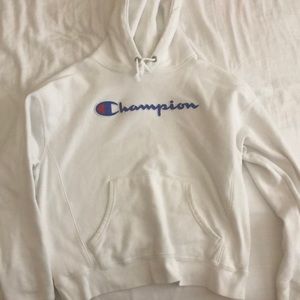 white champion spell out hoodie